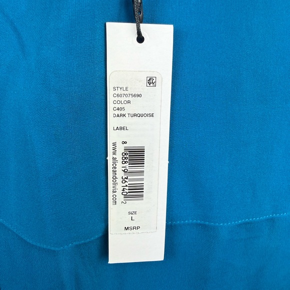 Alice + Olivia Arleene Drape Blouse Dark Turquoise 100% Silk - Picture 5 of 7